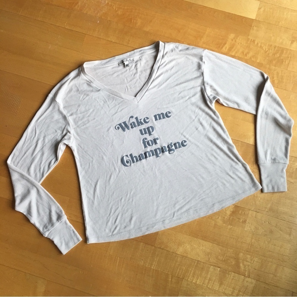 Express “Wake Me Up For Champagne” Long Sleeve Lounge Top, Ivory, Gray, Size XXS